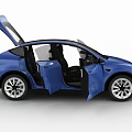 Modern Blue Electric Car Featuring Open Doors And Sleek Body Design