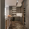 Elegant Modern Kitchen Interior With Gray Cabinets Wooden Island And White Countertop