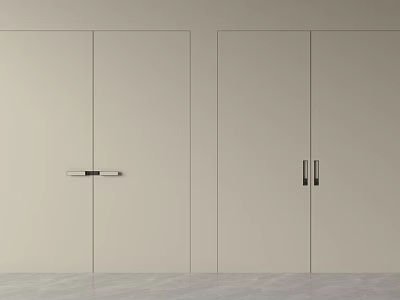 Minimalist Light Beige Swing Doors With Modern Design And Sleek Metal Handles For Interior 3d model