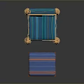 Blue Striped Decorative Chair With Golden Legs And Matching Ottoman
