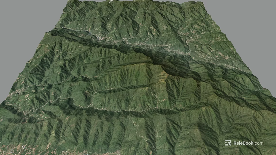 3D Terrain Model Displaying Mountainous Landscape With Green Vegetation And Elevation Details 3d model 
