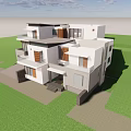 Contemporary Detached Villa Featuring White Exterior Balcony Green Lawn And Driveway