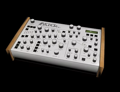AZORA Professional Electronic Synthesizer With Knobs Buttons Display Screen And Wooden Frame 3d model