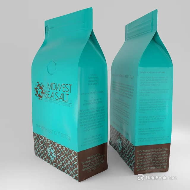 Teal Midwest Moca Salt Packaging With Decorative Patterns And Brown Grid Base 3d model 