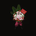 Pink White Lily Bouquet with Red Grand Opening Card Purple Ribbon Bow on Tripod Stand
