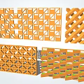 Orange Feature Wall With Geometric Perforated Patterns And Woven Texture Design 3d model