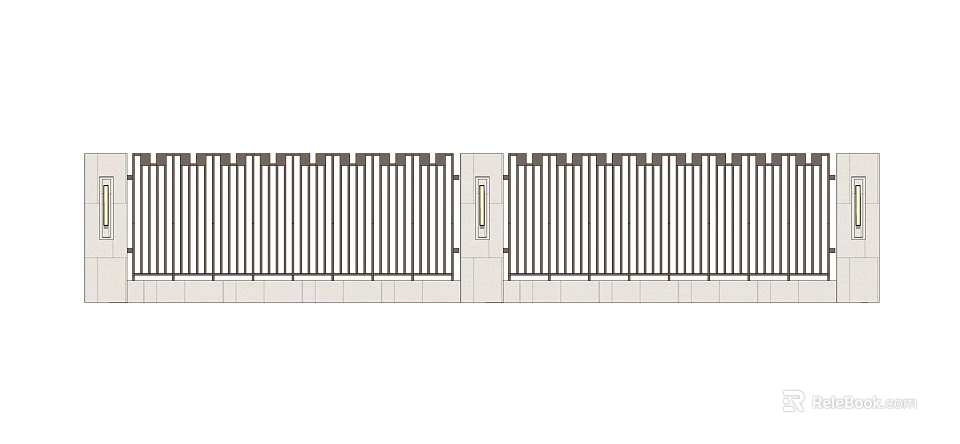 Modern Feature Wall Design With Metal Grille Panels And Stone Base Foundation 3d model 