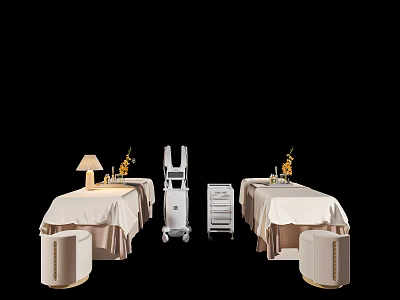 Comfortable Modern Massage Bed Setup With Table Lamp Stool And Beauty Equipment 3d model