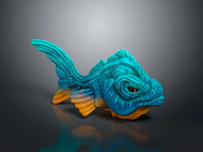 Vibrant Turquoise And Orange Fish Character As Artistic Decorative Figurine 3d model