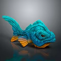 Vibrant Turquoise And Orange Fish Character As Artistic Decorative Figurine