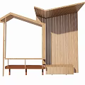 Modern Wooden Pergola With Sloped Roof Vertical Slats And Side Bench