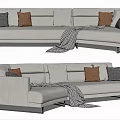 Modern Light Gray Sectional Sofa With Multiple Throw Pillows And Plaid Blanket 3d model
