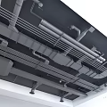 Industrial Ceiling Design Featuring Exposed Pipes Metal Ductwork And Support Structures 3d model