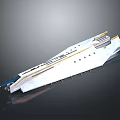 Sleek Modern Luxury Yacht Exterior With White Hull Yellow Accents And Streamlined Design
