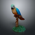 Colorful Parrot Statue Perched On Tree Branch With Green Grass Base