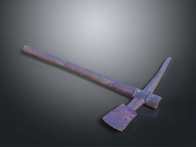 Vintage Purple Pickaxe Weapon With Long Handle And Sharp Metal Head 3d model
