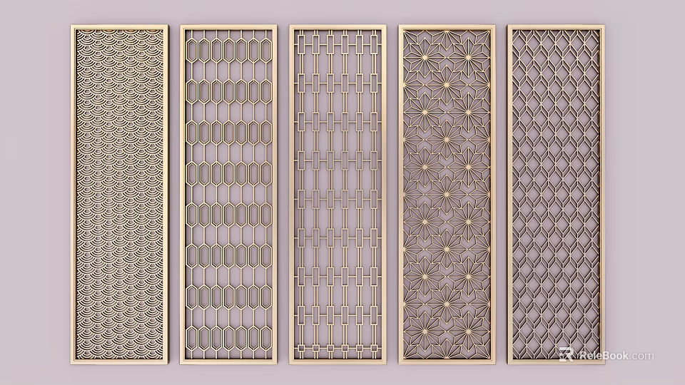 Modern Brass Room Dividers With Intricate Grid Woven And Star Patterns 3d model 