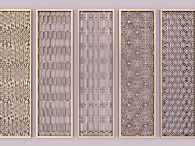 Modern Brass Room Dividers With Intricate Grid Woven And Star Patterns 3d model