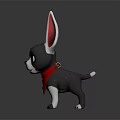 Gray And White Stuffed Dog Toy With Big Ears Red Bandana On Dark Background