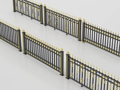 Black Wrought Iron Railings With Gold Accents And Spiked Ornate Design 3d model