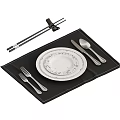 Elegant Tableware Set With Placemat Plate Knife Fork Spoon Chopsticks And Rest 3d model
