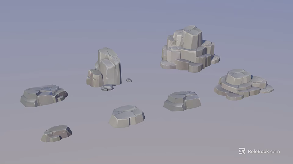 3D Rock Models With Various Shapes And Gray Tone For Design Projects 3d model