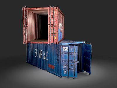 Stacked Shipping Containers With Open Doors For Modular Building Design 3d model