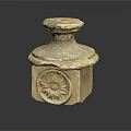 Vintage Stone Decorative Ornament with Sunflower Pattern Base and Lid for Home Decor