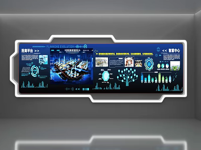 Technology Display Panel Featuring Blue Interface Data Charts Ship Elements And Data Visualization 3d model