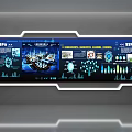 Technology Display Panel Featuring Blue Interface Data Charts Ship Elements And Data Visualization