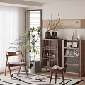 Modern Wooden Chest of Drawers in Stylish Interior with Potted Plants Chair and Decorative Items