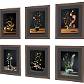 Framed Botanical Paintings Set of Six With Floral Arrangements and Potted Plants