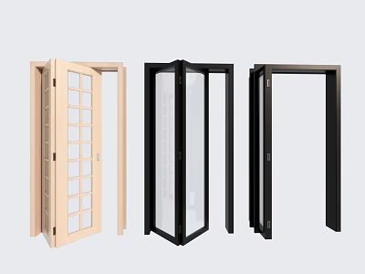 Various Designs of Folding Doors with Wooden and Black Frames and Glass Panels 3d model