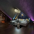 Luxurious Modern KTV Lounge Interior With White Leather Sofas Large TV Screen And Chandelier