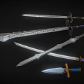 Various Decorative Swords And Daggers With Intricate Metal Blades
