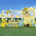 Pokémon Themed Outdoor Garden Landscape With Character Figures And Green Grass