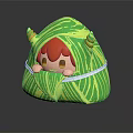 Cute Game Movie Character Wrapped in Green Leaf with Red Hair and Yellow Horns
