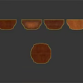 Various Shaped Wooden Tables With Mahogany Finish On Dark Reflective Surface