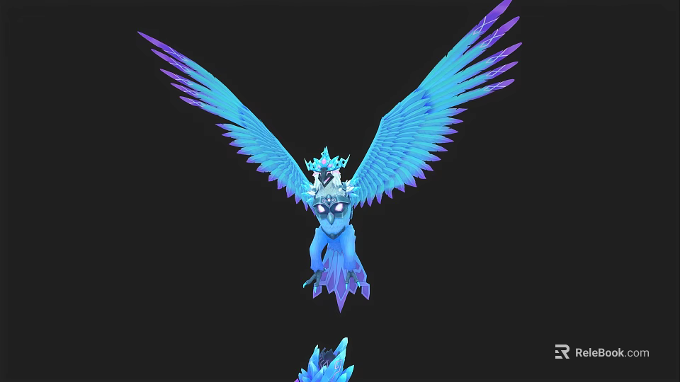 Mythical Flying Creature With Blue And Purple Wings Crown On Head And Ice Crystal Decorations 3d model 