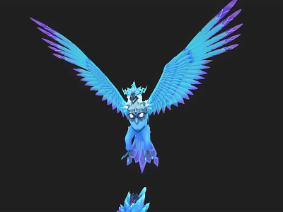 Mythical Flying Creature With Blue And Purple Wings Crown On Head And Ice Crystal Decorations 3d model