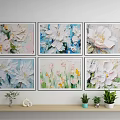 Six Colorful Textured Floral Oil Paintings For Wall Decor With White Pink Blue Yellow Flowers