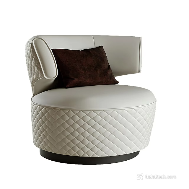 Single Seater Sofa White Quilted Diamond Pattern With Dark Brown Cushion Modern Design 3d model 