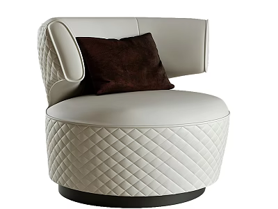 Single Seater Sofa White Quilted Diamond Pattern With Dark Brown Cushion Modern Design 3d model