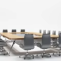 Modern Conference Table With Wooden Top Metal Frame And Rolling Office Chairs