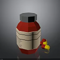 Red and White Food Condiment Bottle with Yellow and Red Ingredients on Black Table