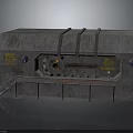 Rusty Industrial Equipment With Circular Mechanical Structure Orange Components Yellow Labels And Metal Staircase Platform