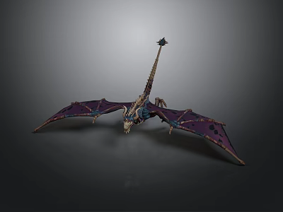 Mythical Dragon Creature Model With Purple Wings And Skeletal Structure 3d model
