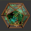 Geometric Glass Terrarium With Orange Frame And Green Succulent Plants Inside
