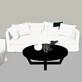 Modern White Sofa Set With Two Round Armchairs And Black Coffee Table Decorations