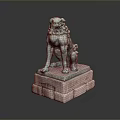 Ornate Bronze Lion Statue Standing on Carved Stone Base with Intricate Details